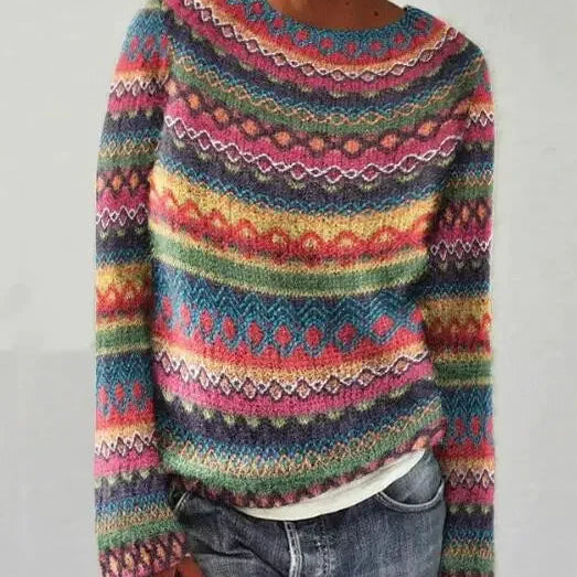 Multicolor Knit Sweater with Crew Neck