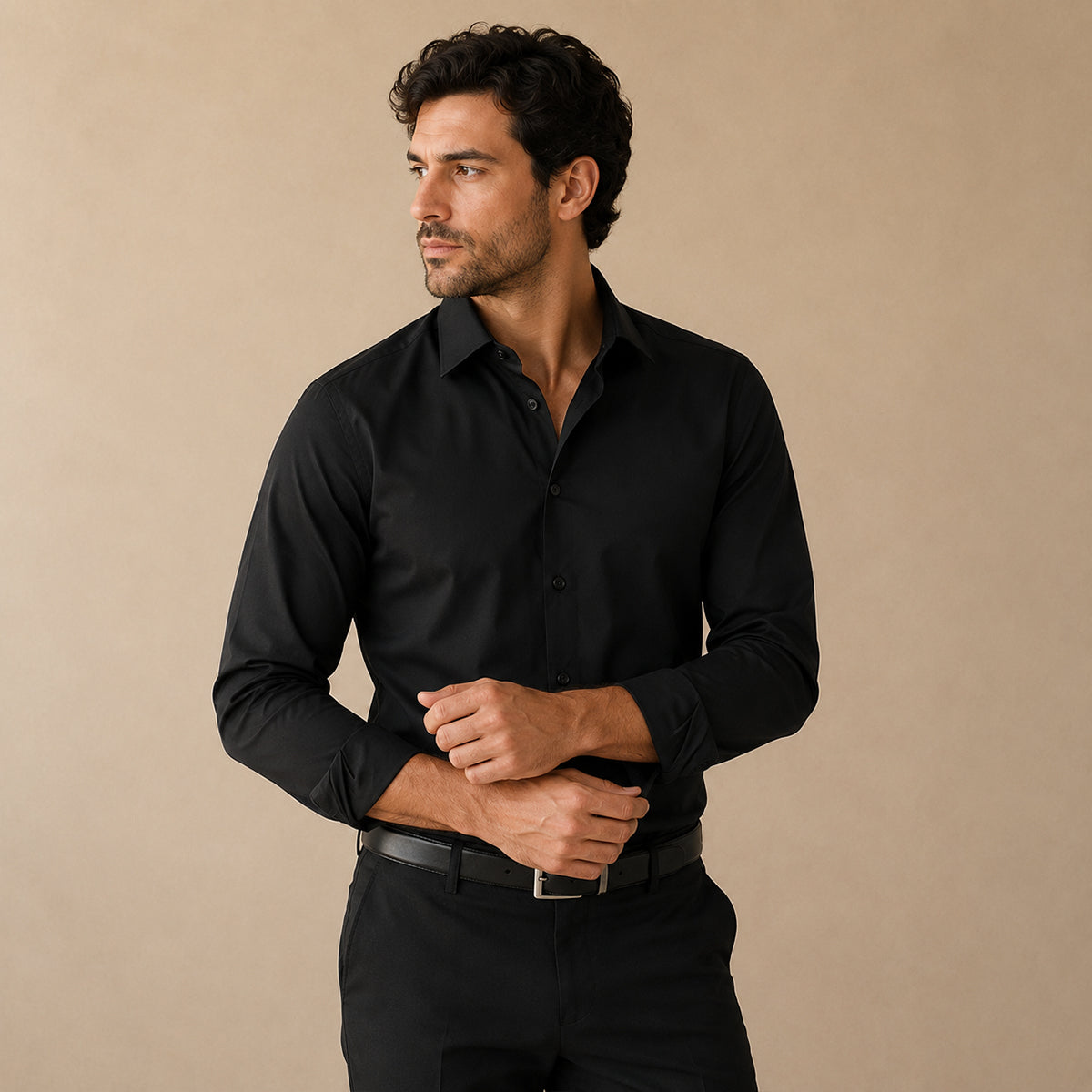 Men's Tailored Long Sleeve Shirt with Point Collar
