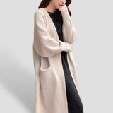 Long Open Front Cardigan with Patch Pockets for Everyday Casual Wear