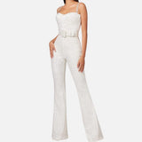 Sequin Jumpsuit for Women – Sweetheart Neckline with Spaghetti Straps and Flared Legs for Party Wear