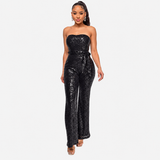 Sequin Jumpsuit for Women – Sweetheart Neckline with Spaghetti Straps and Flared Legs for Party Wear