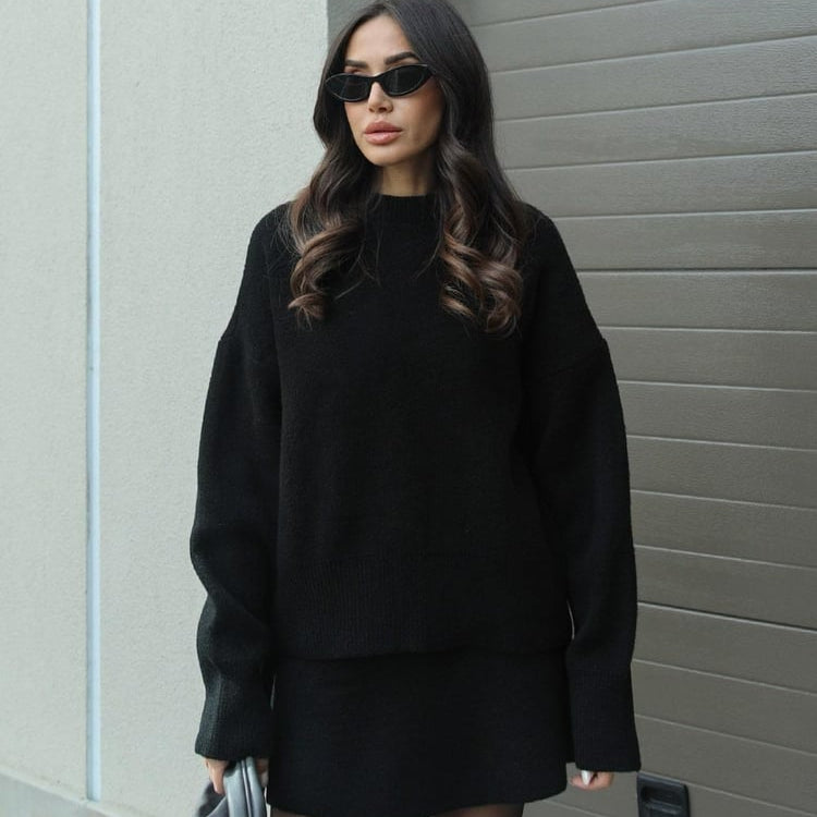 Oversized Knit Sweater Two-Piece Skirt Set