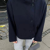 Wool Button Front Jacket with Stand Collar