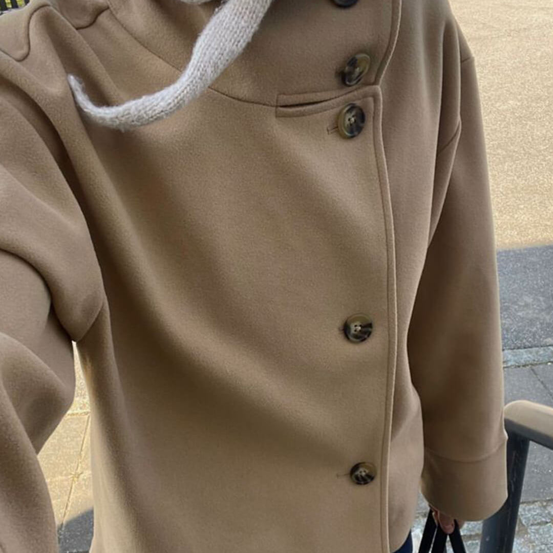 Wool Button Front Jacket with Stand Collar