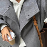 Wool Button Front Jacket with Stand Collar