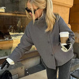 Wool Button Front Jacket with Stand Collar