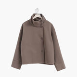 Wool Button Front Jacket with Stand Collar