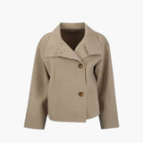 Wool Button Front Jacket with Stand Collar
