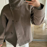 Wool Button Front Jacket with Stand Collar