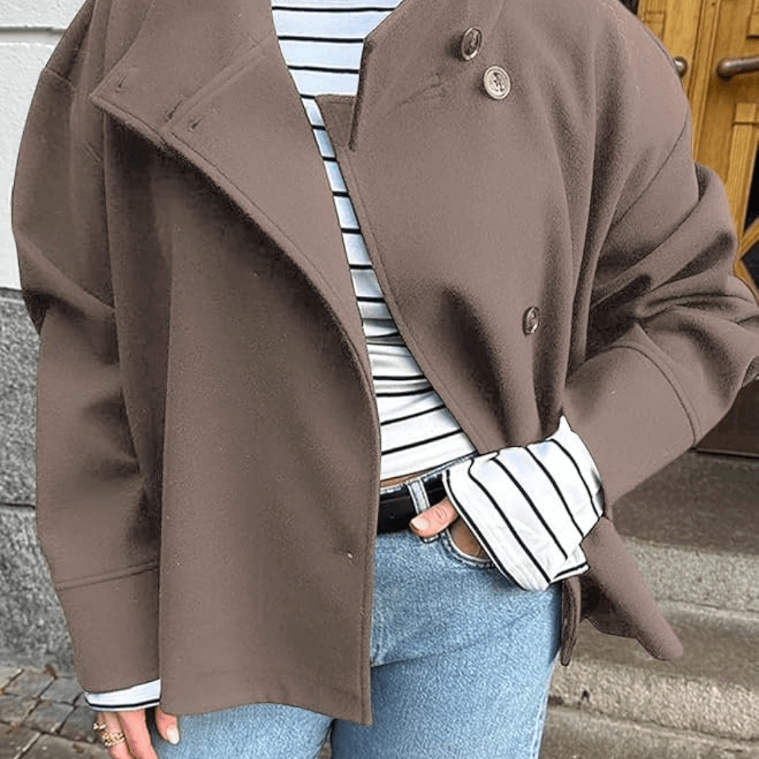 Wool Button Front Jacket with Stand Collar