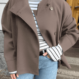 Wool Button Front Jacket with Stand Collar