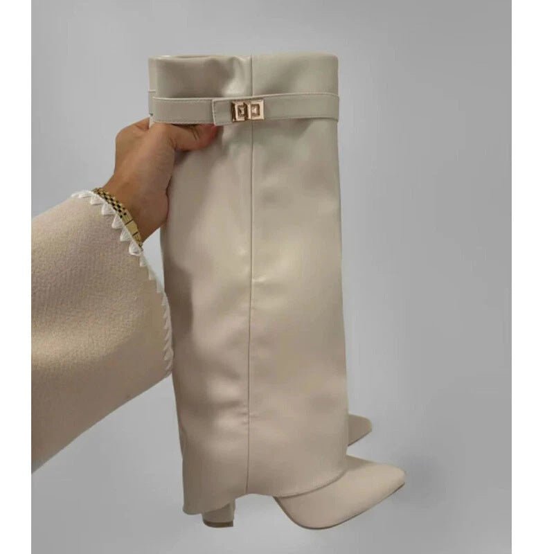 Knee High Boots with Fold Over Cuff and Pointed Toe