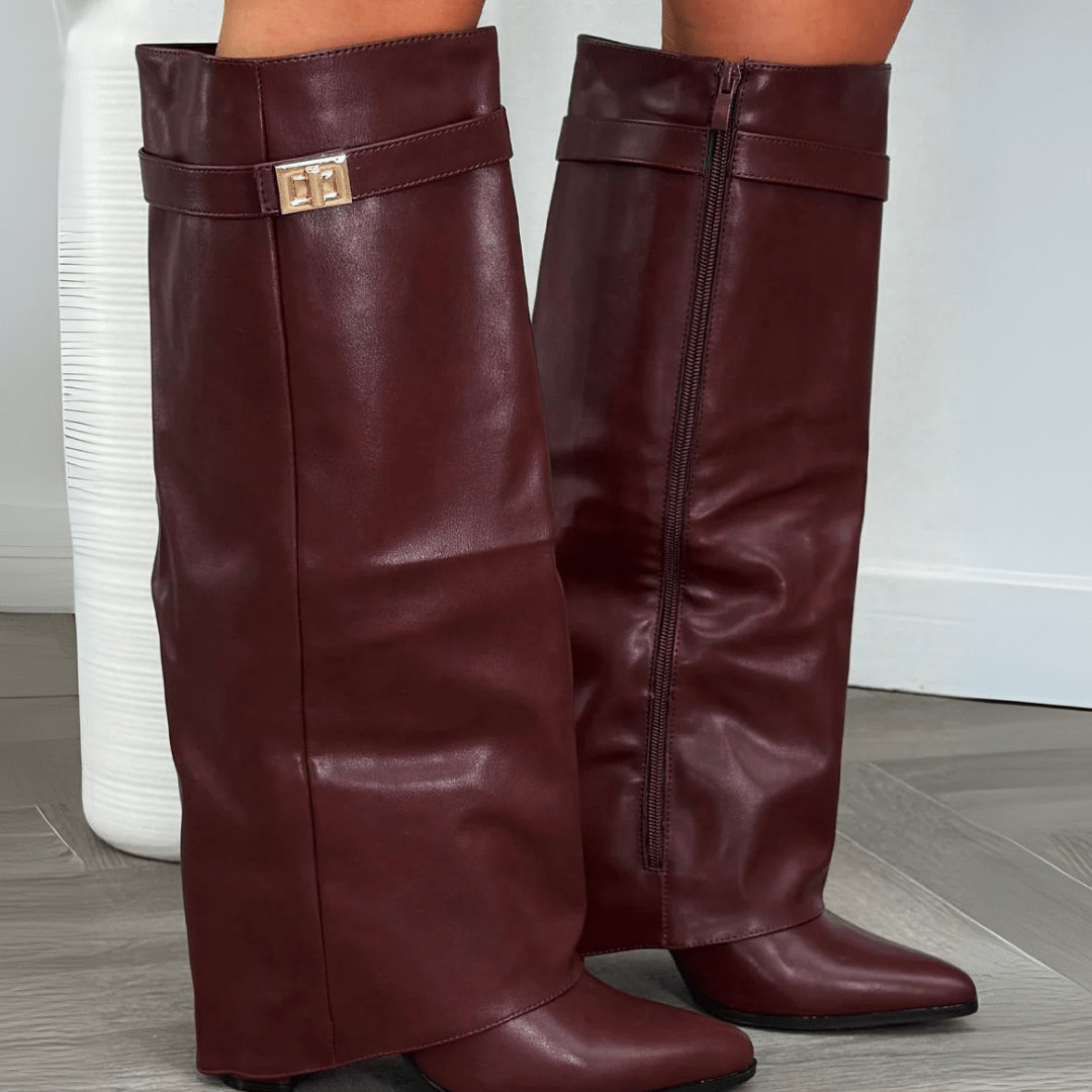 Knee High Boots with Fold Over Cuff and Pointed Toe