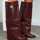 Knee High Boots with Fold Over Cuff and Pointed Toe