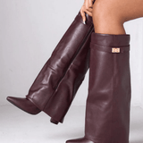 Knee High Boots with Fold Over Cuff and Pointed Toe
