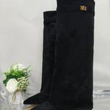 Knee High Boots with Fold Over Cuff and Pointed Toe
