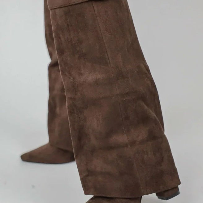 Knee High Boots with Fold Over Cuff and Pointed Toe