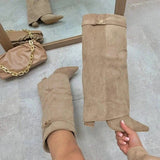 Knee High Boots with Fold Over Cuff and Pointed Toe