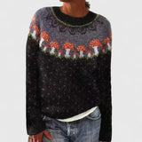 Women's Fair Isle Knit Sweater with Nordic Patterned Yoke and Crew Neck for Winter Outfits