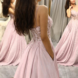 Glitter Corset A-Line Maxi Dress with Floral Applique