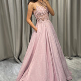 Glitter Corset A-Line Maxi Dress with Floral Applique