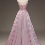 Glitter Corset A-Line Maxi Dress with Floral Applique