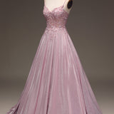 Glitter Corset A-Line Maxi Dress with Floral Applique