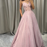Glitter Corset A-Line Maxi Dress with Floral Applique