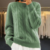 Cable Knit Wool Sweater with Ribbed Trim