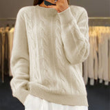 Cable Knit Wool Sweater with Ribbed Trim