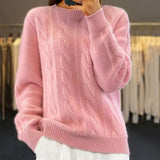 Cable Knit Wool Sweater with Ribbed Trim