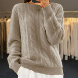 Cable Knit Wool Sweater with Ribbed Trim