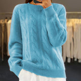 Cable Knit Wool Sweater with Ribbed Trim