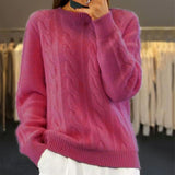 Cable Knit Wool Sweater with Ribbed Trim
