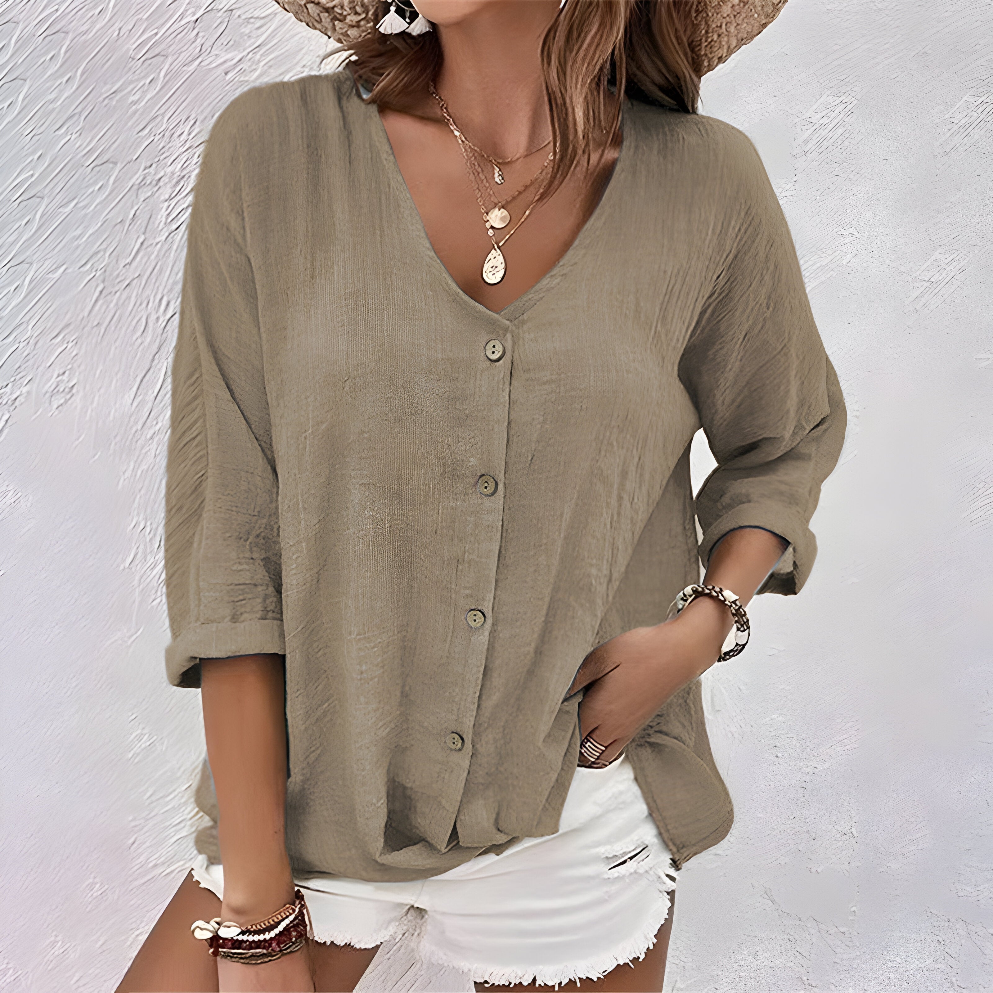 Nerina | Casual Button Blouse Women Relaxed Fit Top