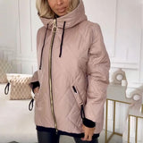 Diamond Quilted Hooded Jacket with Drawstring and Zip Front