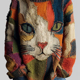 Chunky Knit Cat Graphic Crew Neck Sweater