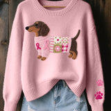 Knit Dog Patch Sweater with Crew Neck