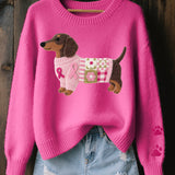 Knit Dog Patch Sweater with Crew Neck
