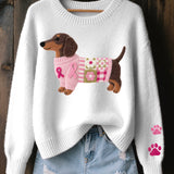 Knit Dog Patch Sweater with Crew Neck