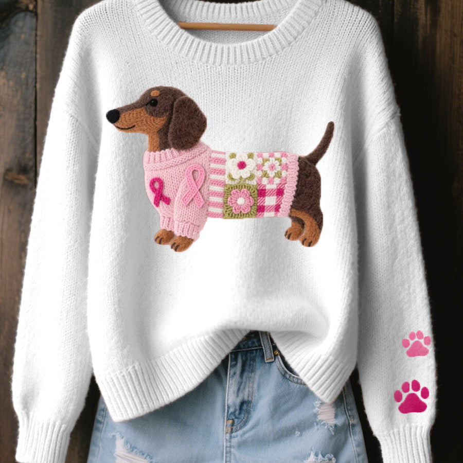Knit Dog Patch Sweater with Crew Neck