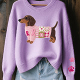 Knit Dog Patch Sweater with Crew Neck