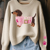 Knit Dog Patch Sweater with Crew Neck