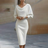 Midi Skirt Set with Cowl Neck Top and Batwing Sleeves