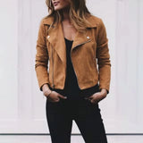 Women's Biker Jacket with Asymmetric Zipper and Suede-Look Finish