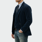 Corduroy Blazer and Button Front Vest Set with Lapel Collar