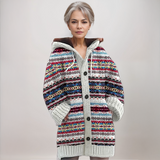Oversized Hooded Fair Isle Cardigan with Button Front