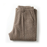 High-Waisted Straight-Leg Herringbone Trousers