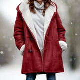 Women's Long Winter Coat with Hood Faux Fur-Look Lining and Turnback Cuffs