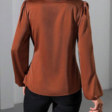 Satin Wrap Blouse with Tie Waist and V-Neck